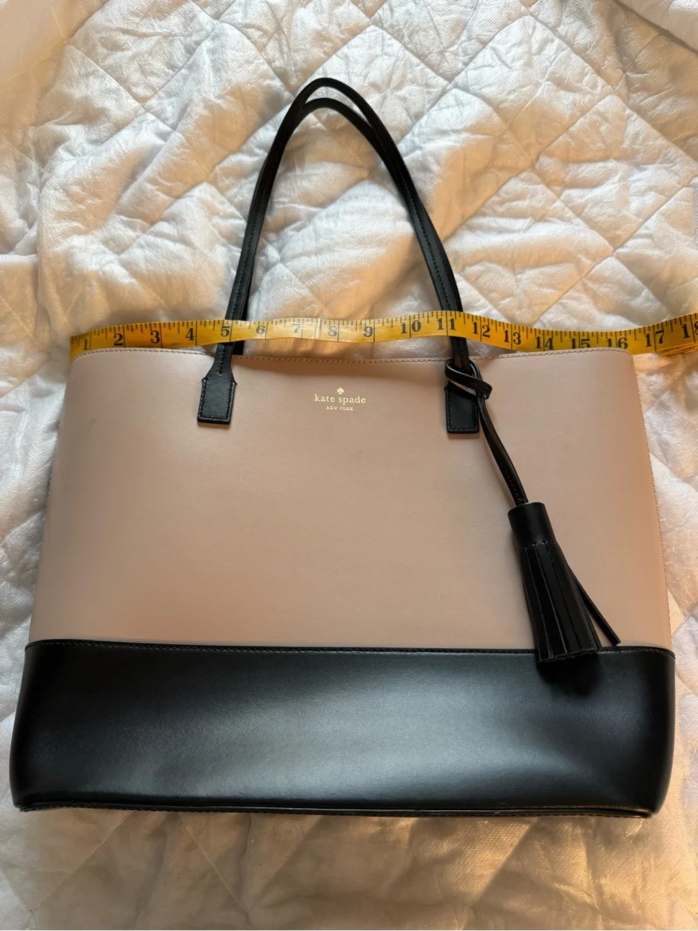 kate spade Two-Tone Blush and Black Leather Tote with Tassel